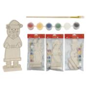 DECO SET WOOD WITH 6 COLOR PAINTS AND BRUSH 3 ASSORTED DESIGNS