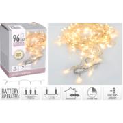 XMAS LED LIGHTS 96 WARM WHITE BATTERY OPERATED TRANSPARENT