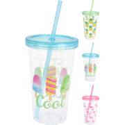 DRINKING MUG PS WITH STRAW 3 ASSORTED COLORS
