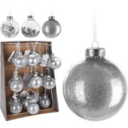 XMAS BALL 80MM SILVER 3 ASSORTED DESIGNS