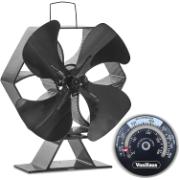 VONHAUS HEAT POWERED WOOD STOVE FAN WITH TEMPERATURE GAUGE, SIZE LARGE 4 BLADE