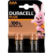 DURACELL PLUS 100% EXTRA LIFE ALKALINE POWER AAA PACK OF 4