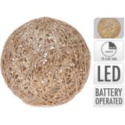 BALL 15LED 15CM GOLD WITH GLITTER