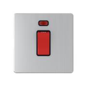 POWERLINK ACCESSORIES 1-GANG COOKER SWITCH DOUBLE POLE 45A BRUSHED CHROME WITH RED NEON INDICATOR