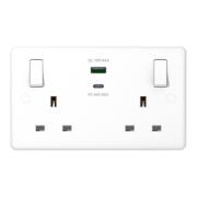 POWERLINK ACCESSORIES 13A SP 2-GANG SWITCHED SOCKET WITH USB-C 45W PD FAST CHARGE + USB-A 18W QC WH