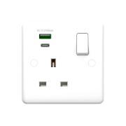 POWERLINK ACCESSORIES 13A SP 1-GANG SWITCHED SOCKET WITH DUAL USB CHARGER TYPE-A & TYPE-C WHITE