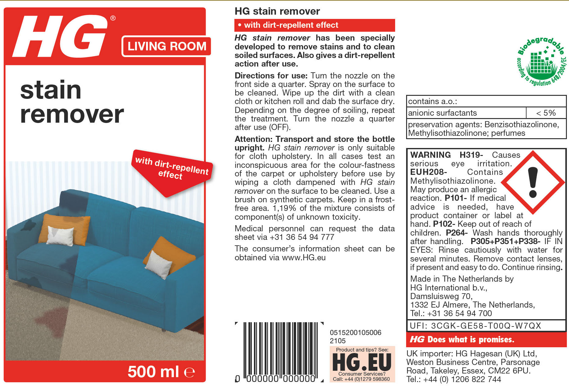 HG SPOT & STAIN FOR CARPET CLEANER 500ML