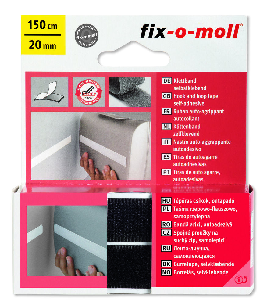 FIX-O-MOLL TOUCH FASTENER TAPE SELF-ADHESIVE 150CMX20MM
