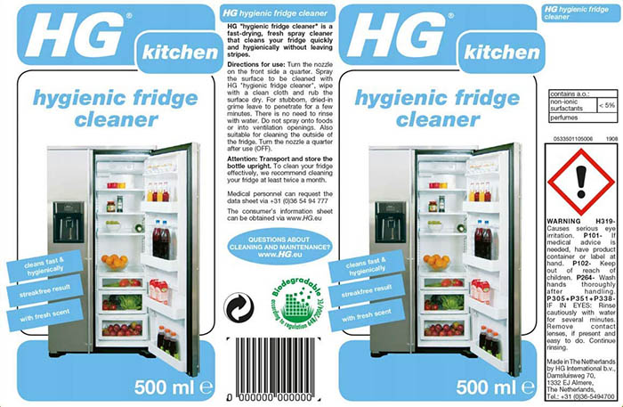 HG HYGIENIC FRIDGE CLEANER 500ML