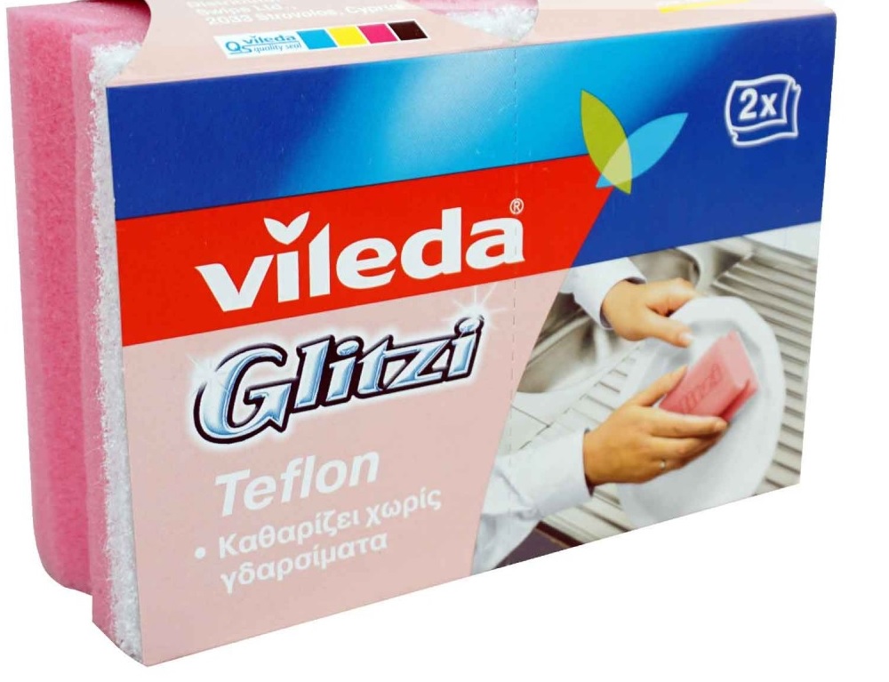 VILEDA GLITZI TEFLON SPONGE PINK 2PCS