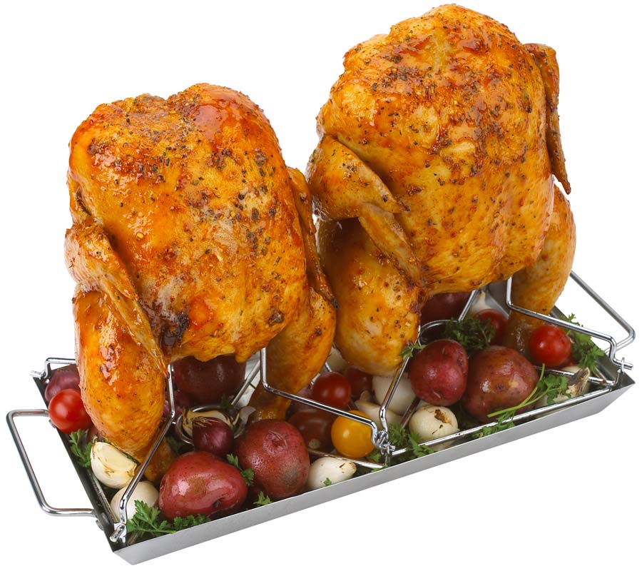 GRILLPRO STAINLESS STEEL DOUBLE CHICKEN ROASTER