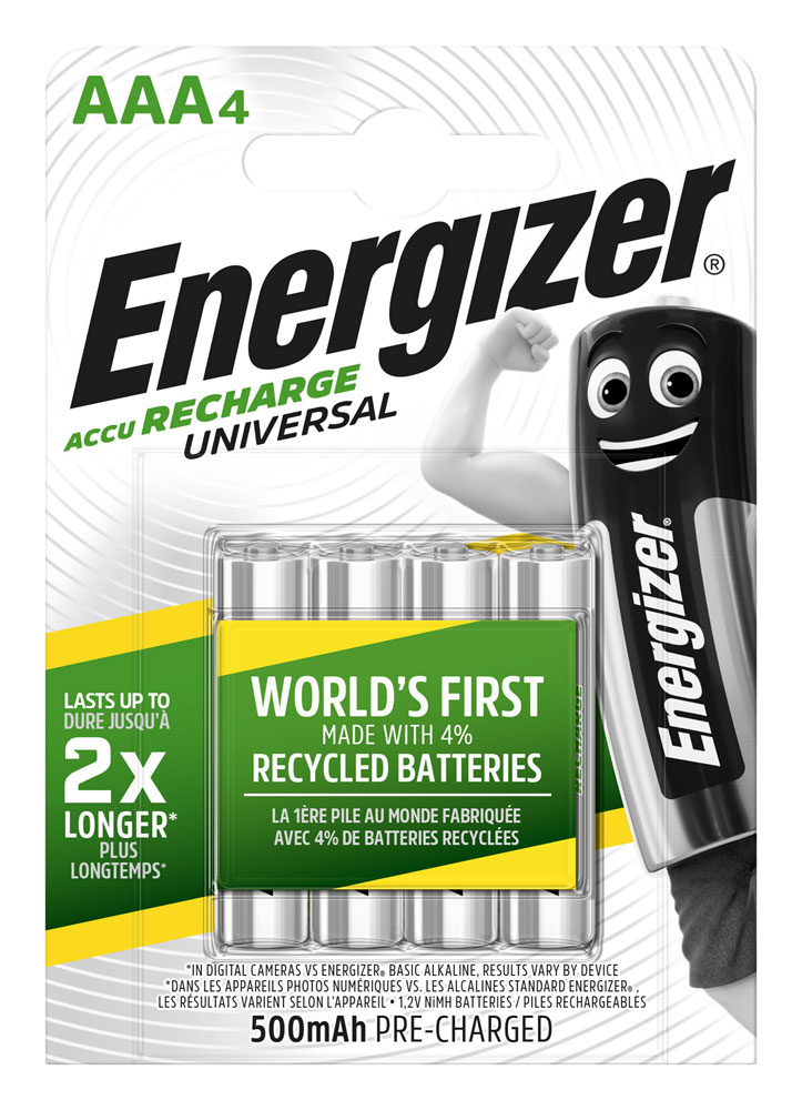 ENERGIZER RECHARGE UNIVERSAL AAΑ RECHARGEABLE BATTERIES PACK OF 4
