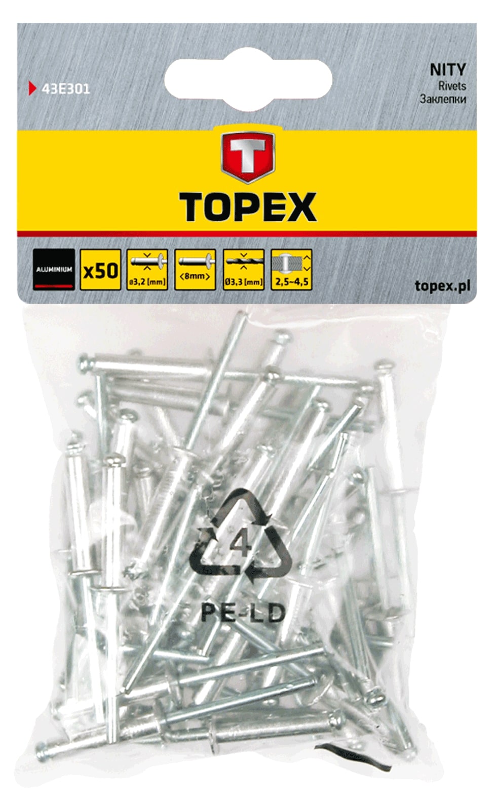 TOPEX 50PCS ΑΛΟΥΜΙΝΙΟΥΜ RIVETS 3,2 x 8mm 