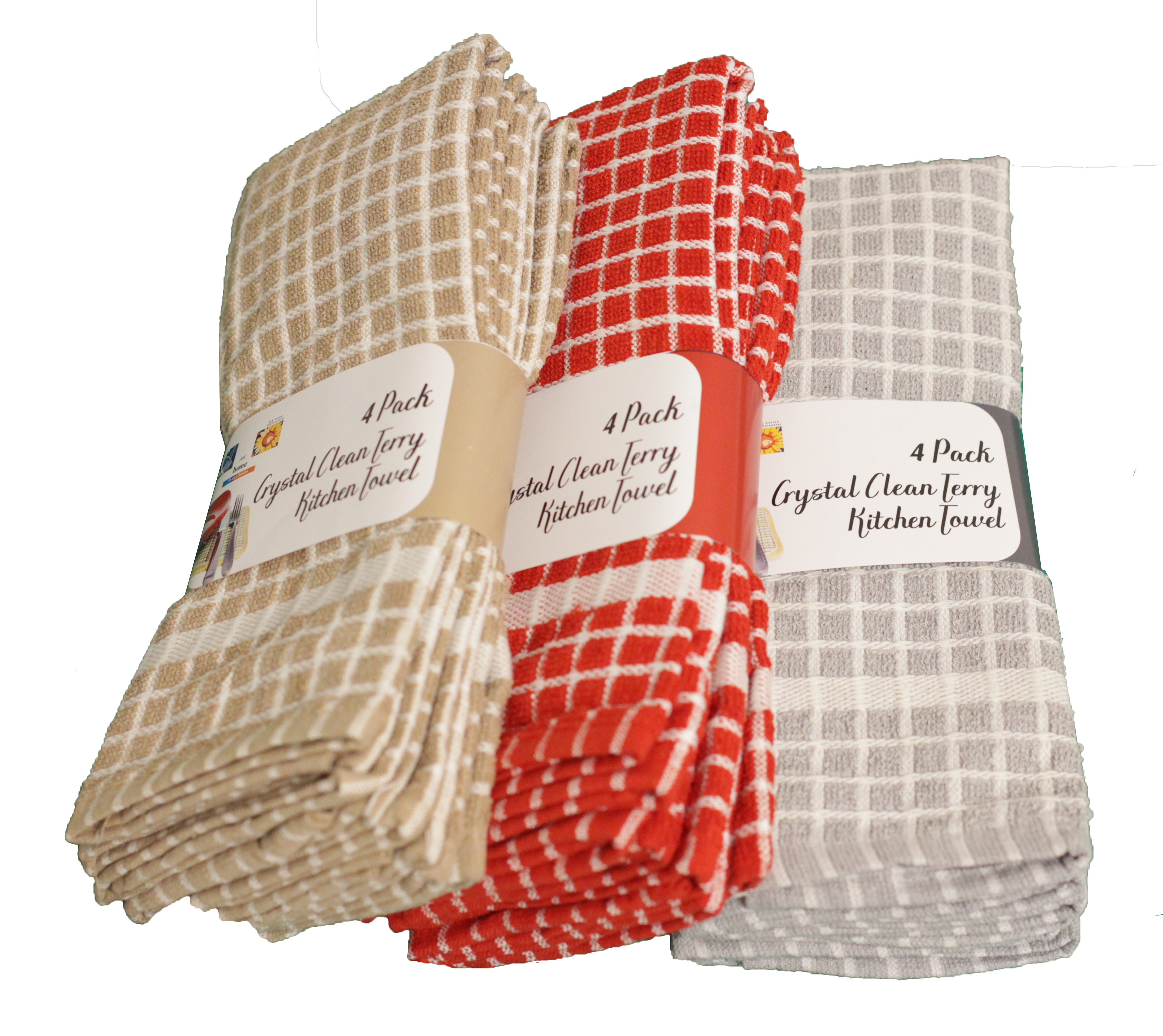 KITCHEN TOWELS CRYSTAL CLEAN TERRY 4PCS 3 ASSORTED COLORS