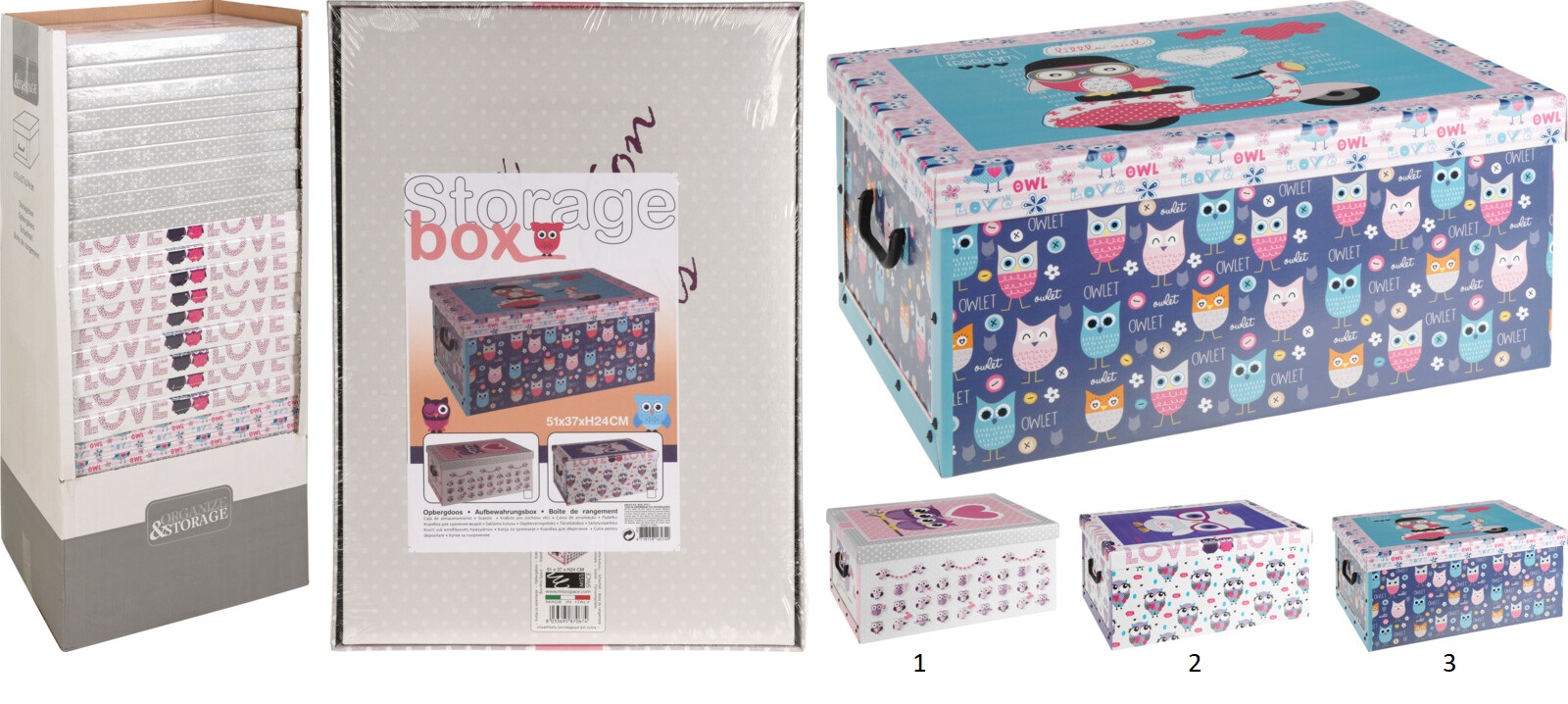 CARTON BOX OWL 3 ASSORTED DESIGNS