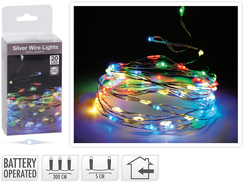 XMAS SILVERWIRE 20LED BATTERY OPERATED MULTICOLOR