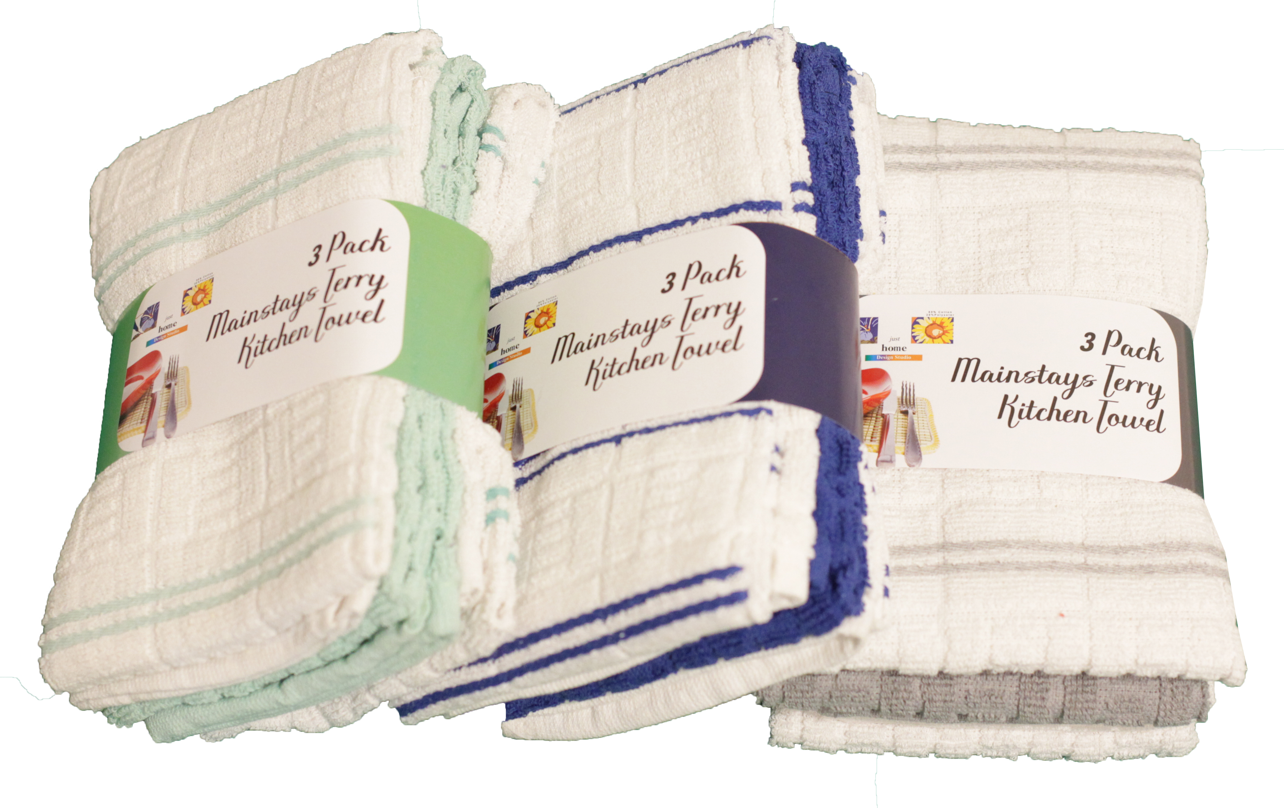 KITCHEN TOWEL MAINSTAYS TERRY 3PCS 3 ASSORTED COLORS