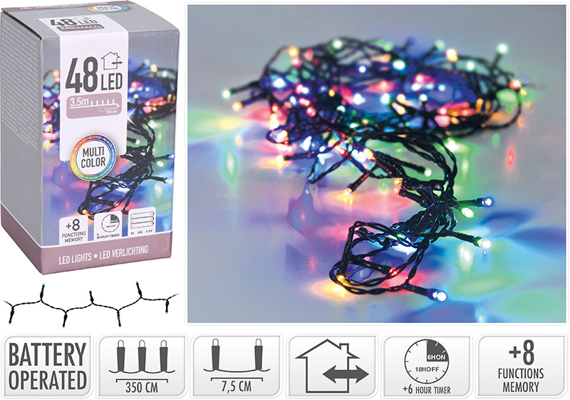 XMAS LED LIGHTS 48 BATTERY OPERATED MULTICOLOR IP44