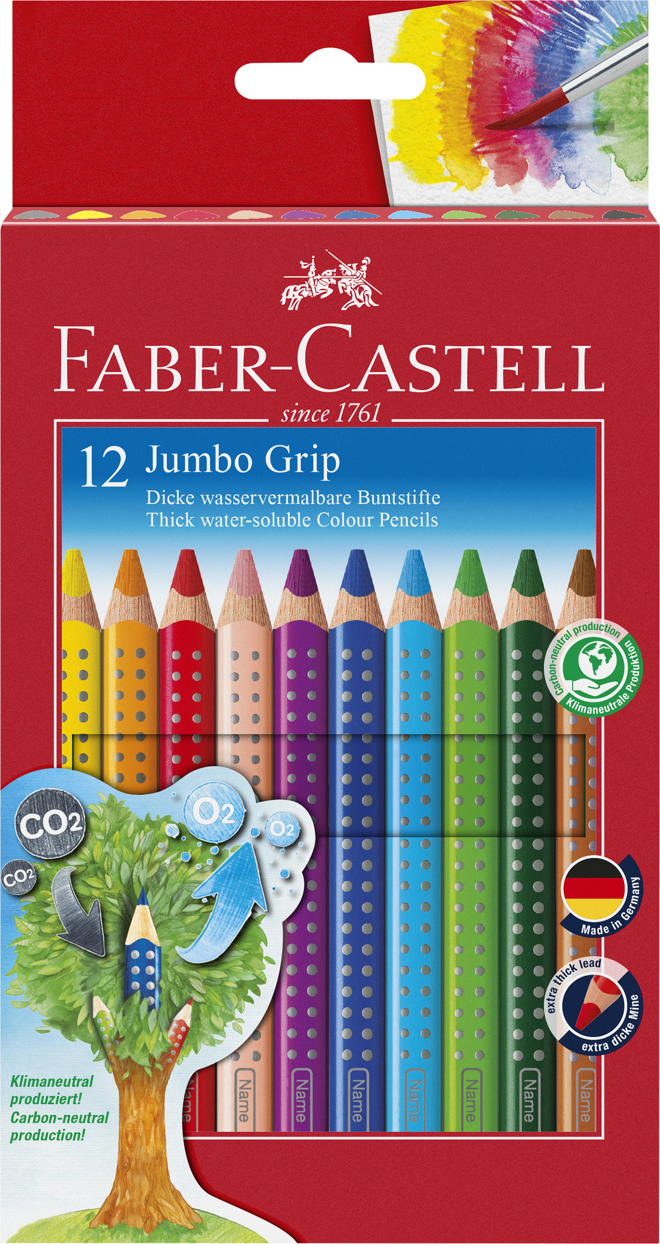FABER CASTELL 110912 JUMBO GRIP COLOUR PENCILS & SHARPENER 12PCS