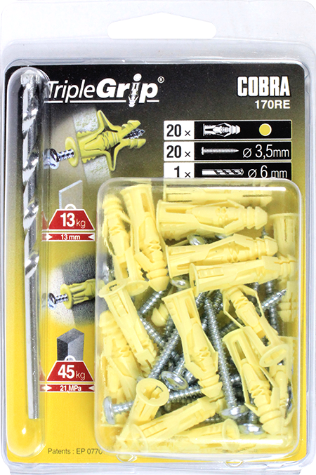 COBRA 170RE TRIPLE-GRIP 3.5MM YELLOW (+ SCREWS+ DRILL BIT)  20PCS