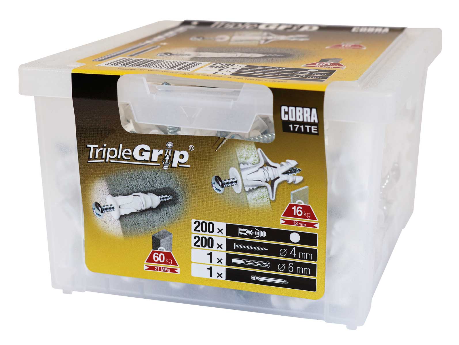 COBRA 171TE TRIPLE-GRIP 4MM WHITE (+ SCREWS +DRILL BIT) 200PCS