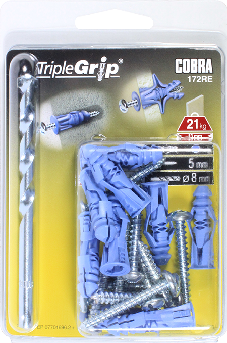 COBRA 172RE TRIPLE-GRIP 5MM BLUE (+ SCREWS + DRILL BIT) 10PCS
