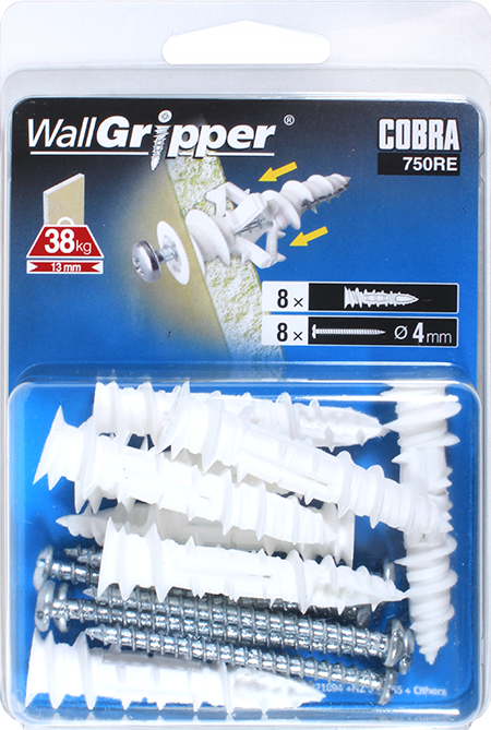 COBRA 750RE WALLGRIPPER XLN 4MM (+PAN HEAD SCREW) 8PCS