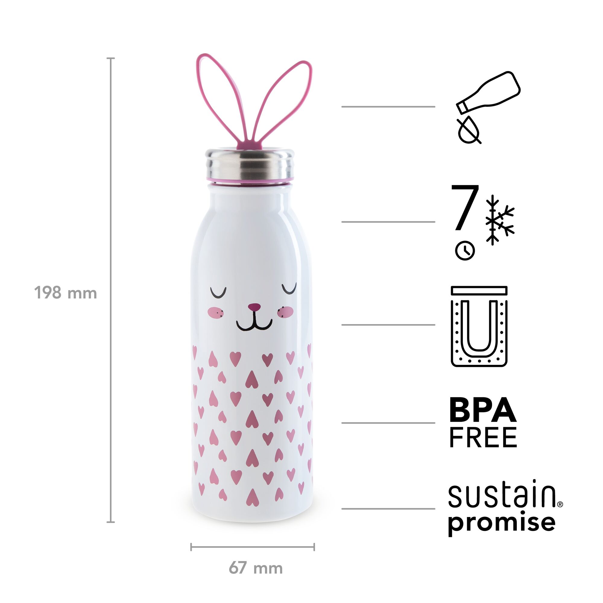 ALADDIN ZOO THERMAVAC WATER BOTTLE 430ML BUNNY 7 HRS COLD