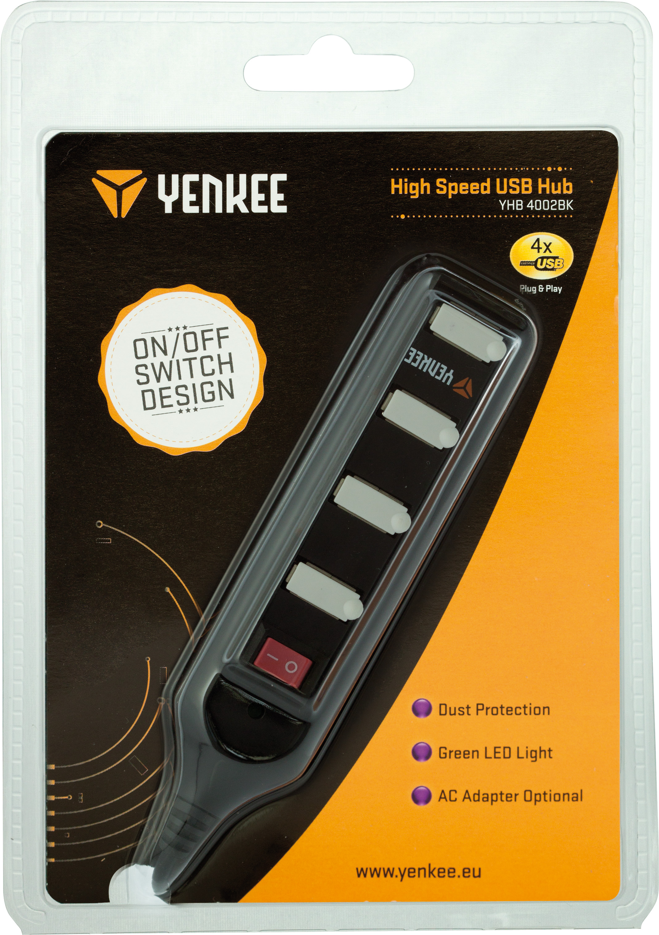 YENKEE HUB 4X USB 2.0 BLACK