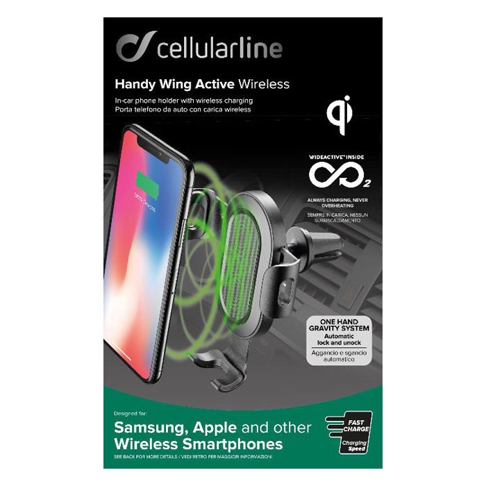 CELLULAR LINE HANDY WING ACTIVE WIRELESS IN CAR HOLDER/CHARGER