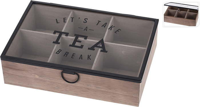 TEA BOX MDF WITH GL ASSORTED COLORS