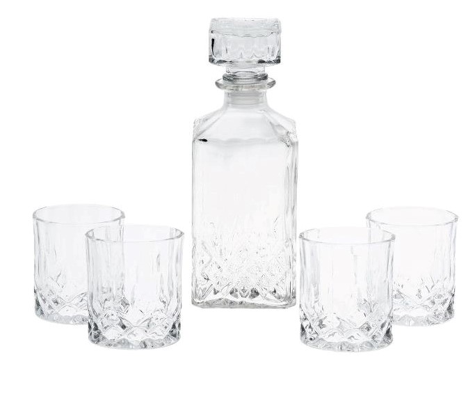 WHISKEY JAR WITH 4 GLASSES