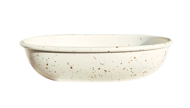 SOAP DISH WHITE SPECKLE GOLD METALS