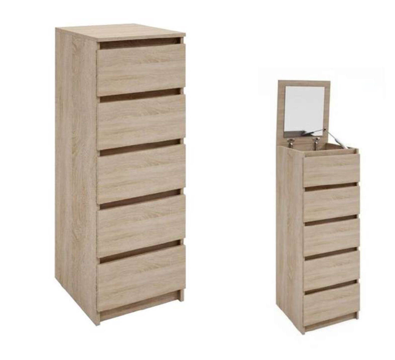 EKOWOOD CHEST 5 DRAWERS WITH MIRROR 44.5X45X115.5CM BLONDE