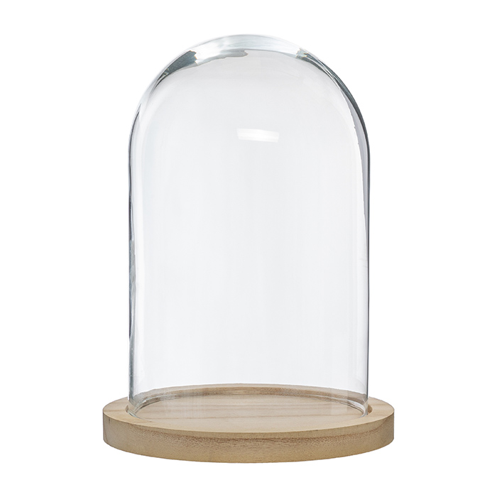 GLASS DOME W/WOODEN BASE H26