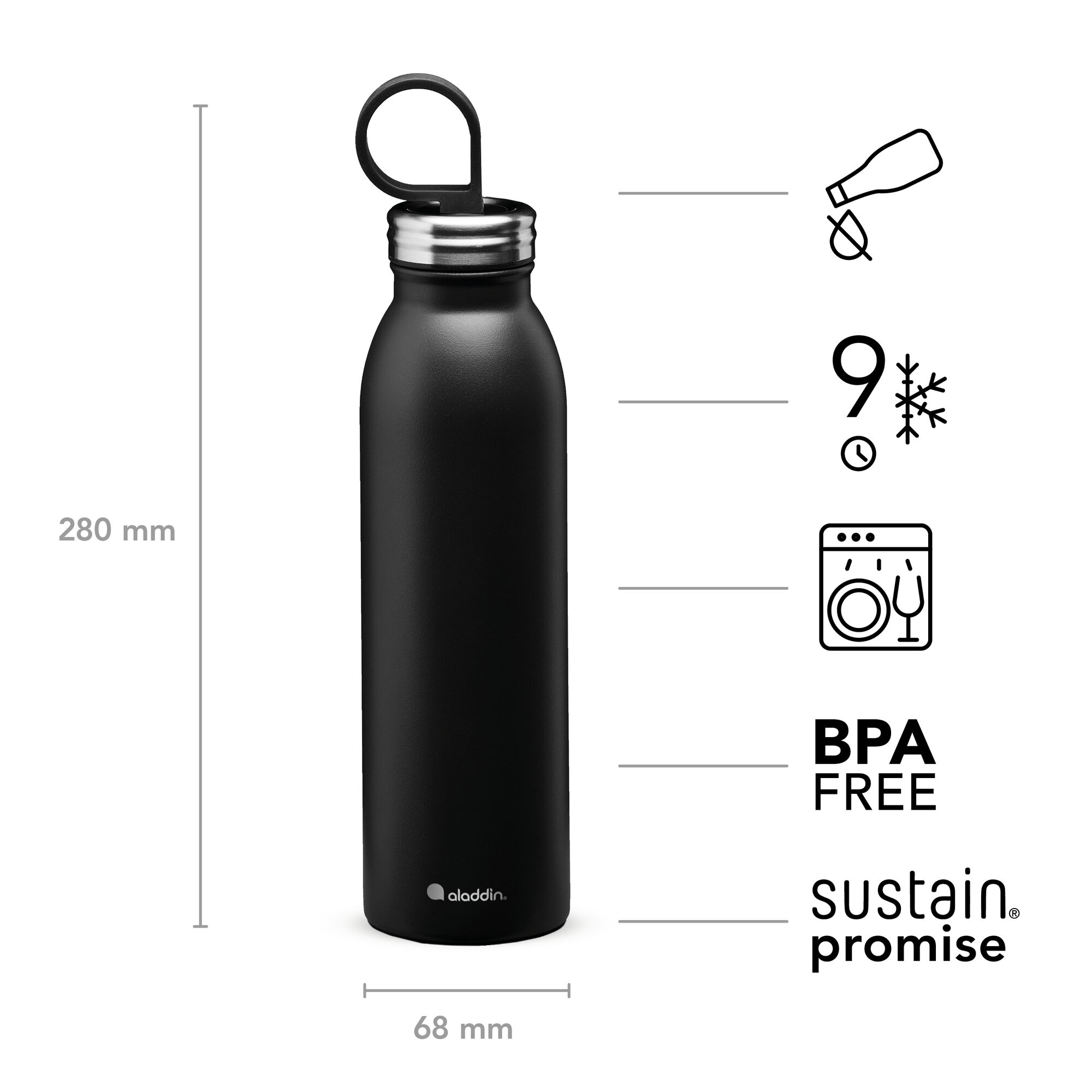 ALADDIN CHILLED THERMAVAC WATER BOTTLE NAVY BLACK 550ML 9 HRS COLD