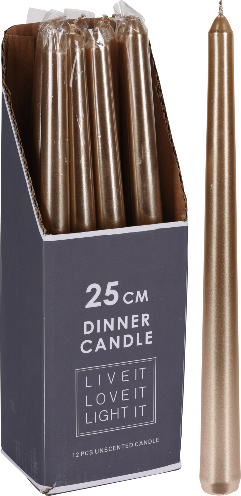 DINNER CANDLE GOLD 25CM