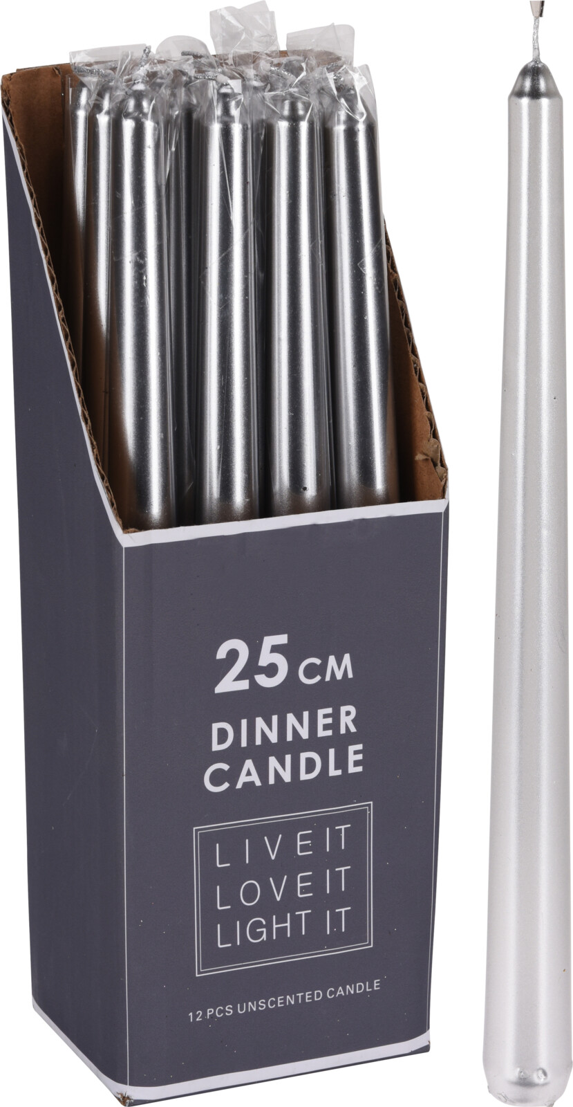DINNER CANDLE SILVER 25CM