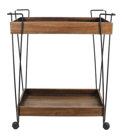 SUPERLIVING STAND WITH 2 TRAYS WOODEN TROLLEY 62.5X32X78CM