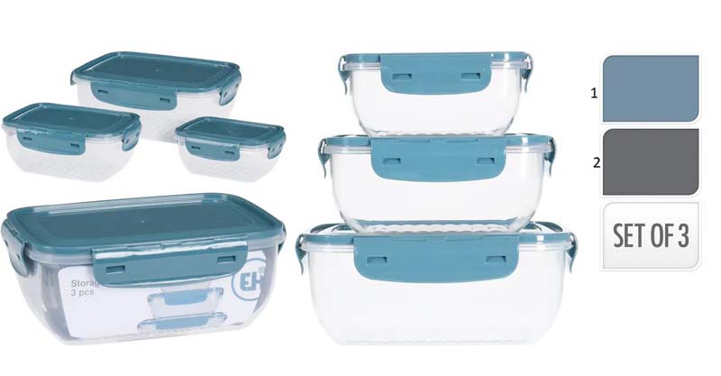 GLASS CONTAINERS SET 3PCS 2 ASSORTED COLORS