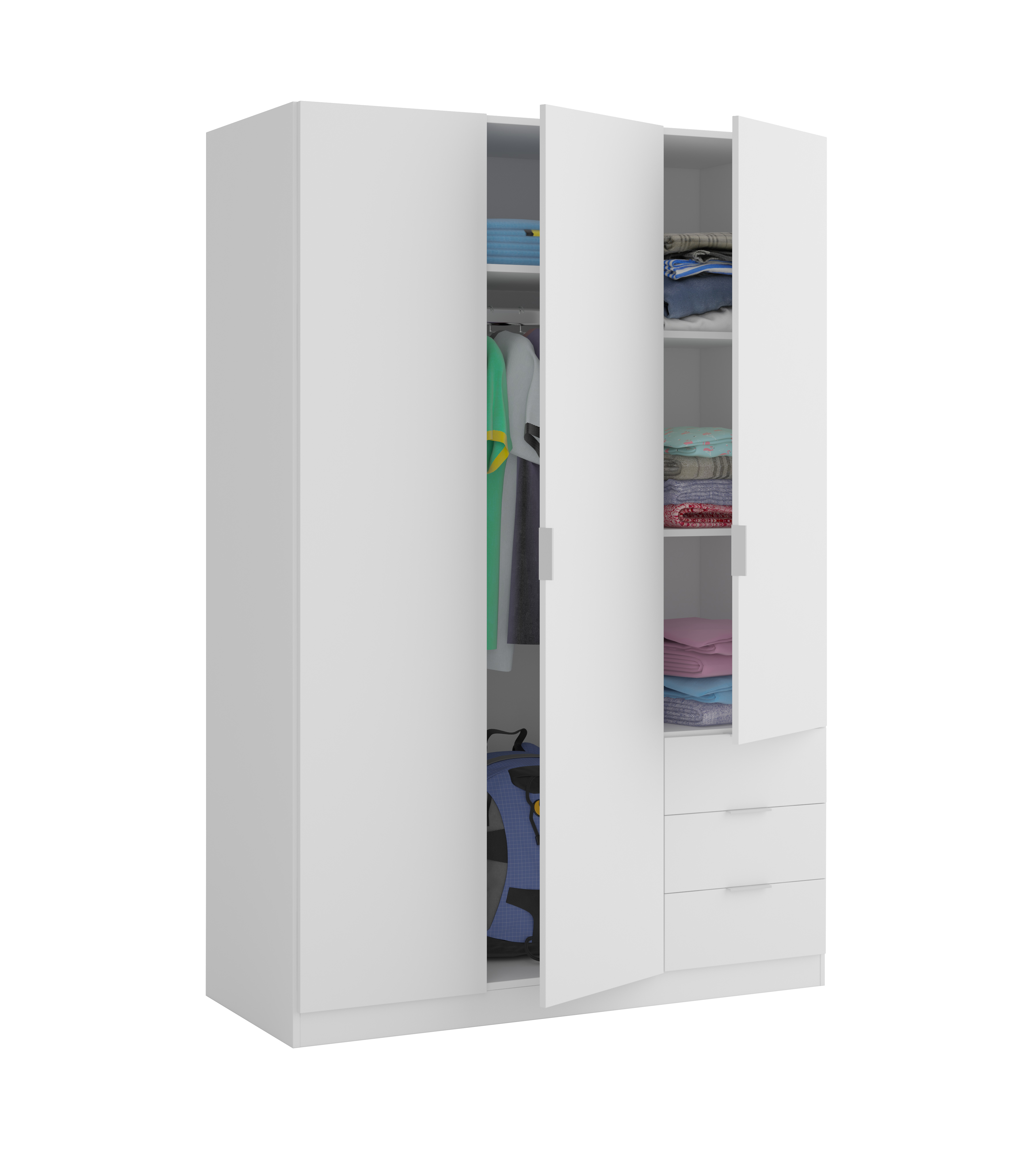 FORES LCX3230 WARDROBE 3 DOORS & 3 DRAWERS WHITE 180X121X52CM