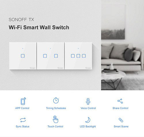 SONOFF T2 UK 2C WIFI SMART WALL TOUCH SWITCH WHITE