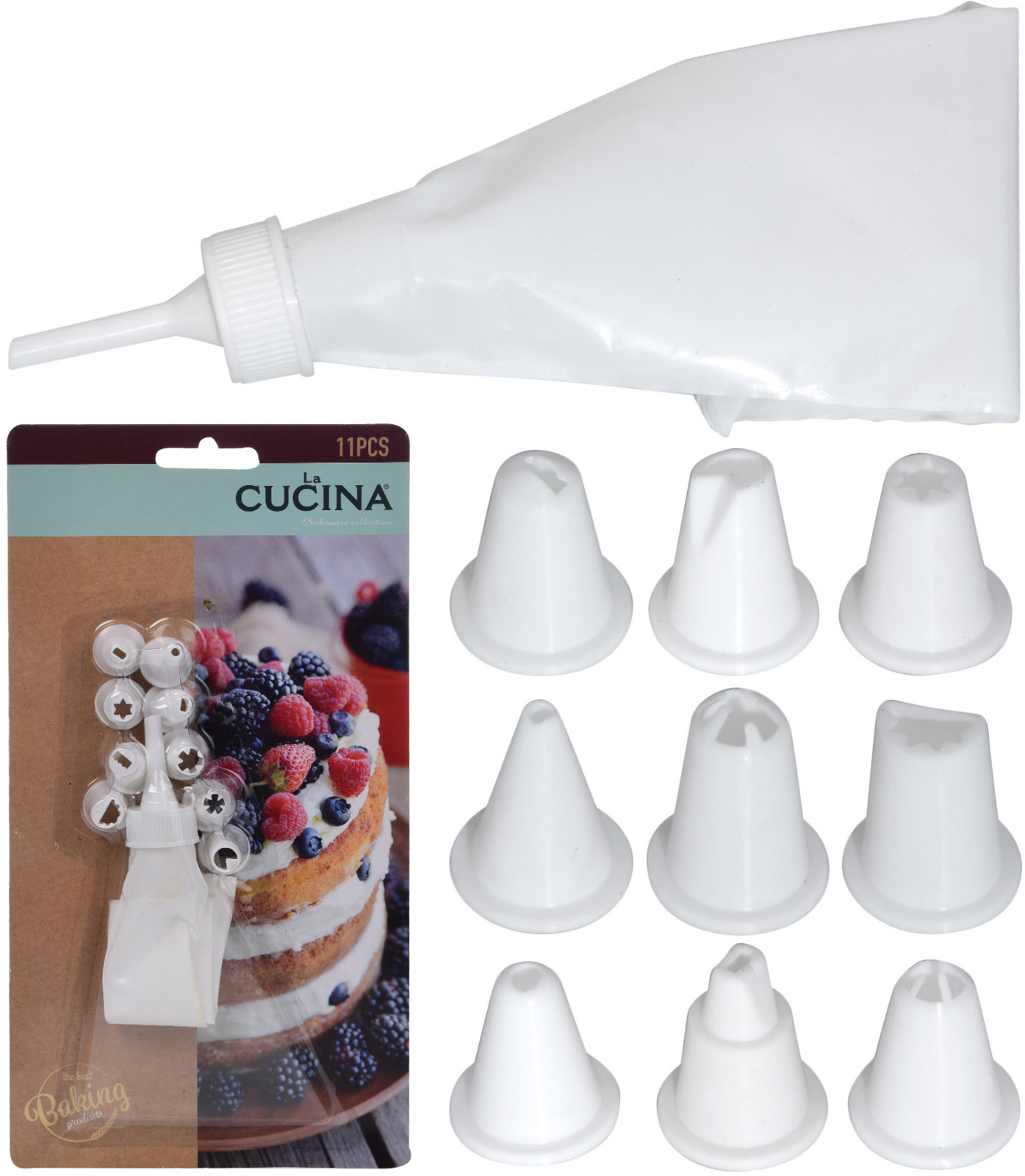PIPING BAG WITH 11 TIPS