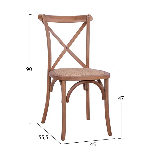 OWEN WOODEN CHAIR STACKED BY BEECH DARK HONEY WITH CROSS BACK 45X55.5X90CM