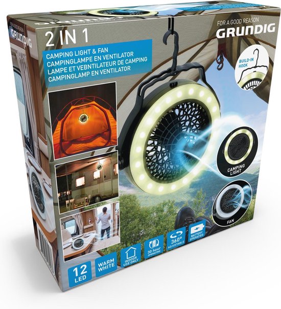 GRUNDIG 2-IN-1 CAMPING LIGHT & FAN WATERPROOF