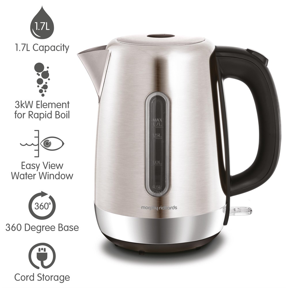 MORPHY RICHARDS 102786 EQUIP KETTLE 3000W 1.7L BRUSHED STAINLESS STEEL