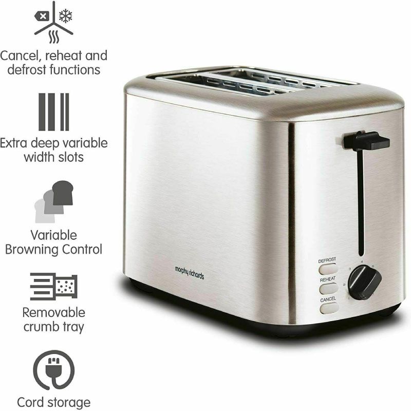 MORPHY RICHARDS 220067 EQUIP 2 SLICE TOASTER 800W BRUSHED STAINLESS STEEL