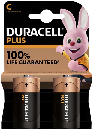 DURACELL PLUS 100% EXTRA LIFE ALKALINE POWER PLUS C PACK OF 2