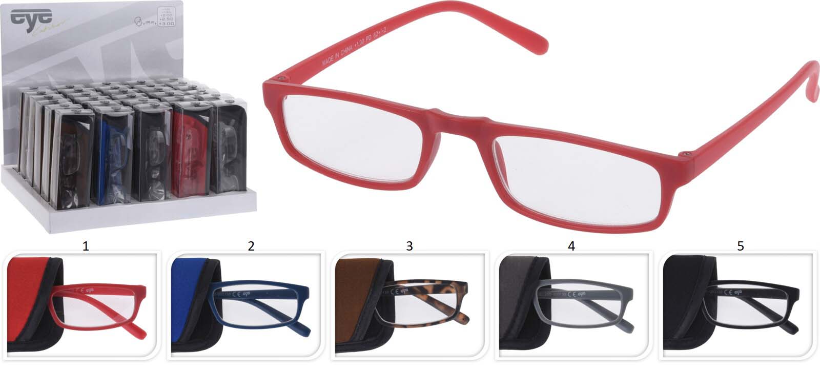 READING GLASSES IN POUCH 5 ASSORTED COLORS