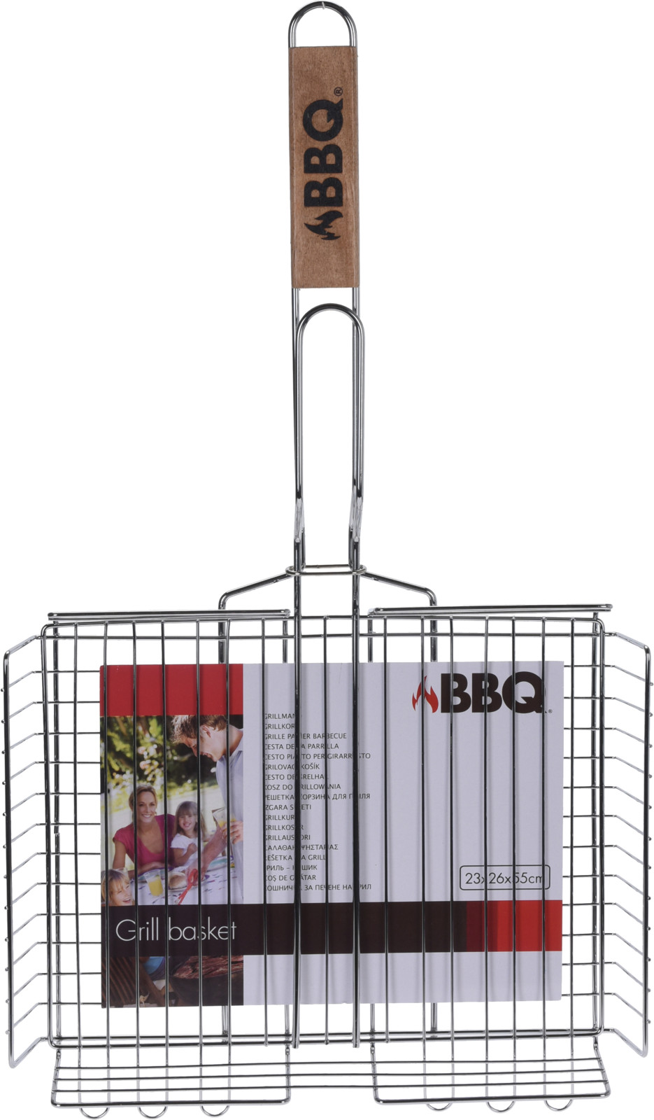 BBQ GRILL BASKET METAL WITH WOODEN HANDLE 260X320X55MM